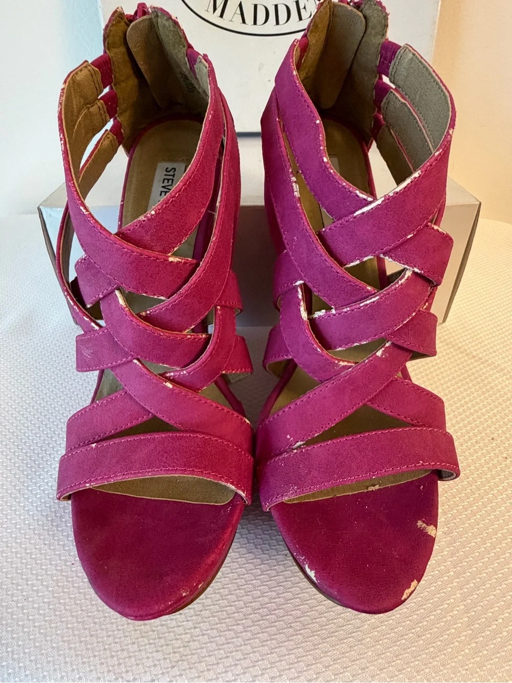 Steve Madden Fuschia Suede Strappy Wedge Heels